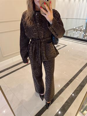 Leopar Desenli Özel Seri Kuşaklı Gabardin Ceket