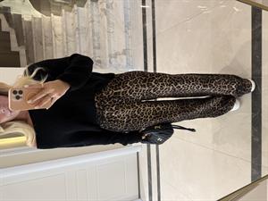 Leopar Desenli Paçası Biyeli Bol Paça Pantolon 
