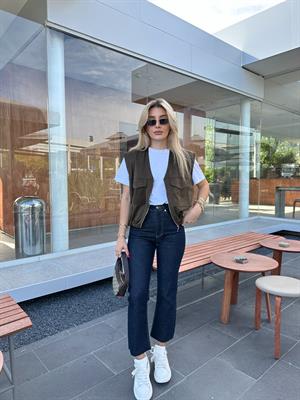 Marka Model Büyük Cep Detaylı Nubuk Haki Yelek