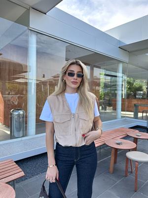 Marka Model Büyük Cep Detaylı Nubuk Taş Yelek