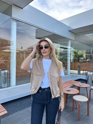 Marka Model Büyük Cep Detaylı Nubuk Taş Yelek