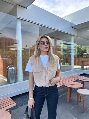 Marka Model Büyük Cep Detaylı Nubuk Taş Yelek