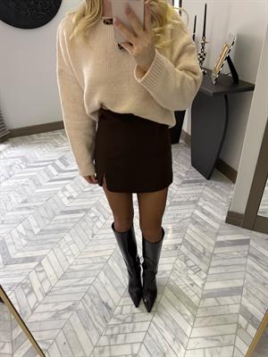 Marka Model Kahve Yırtmaçlı Şort Etek