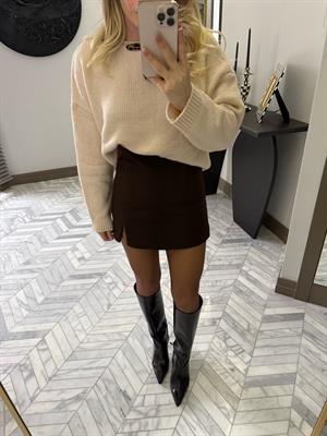 Marka Model Kahve Yırtmaçlı Şort Etek