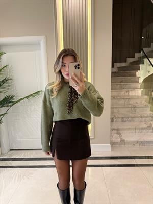 Marka Model Kahve Yırtmaçlı Şort Etek