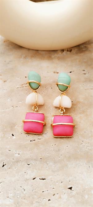 Marka Model Pembe Taşlı Küpe