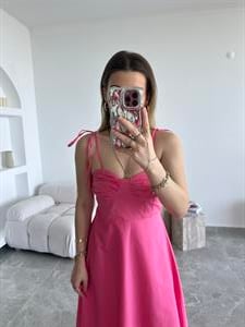 Marka Model Poplin Askılı Pembe Elbise