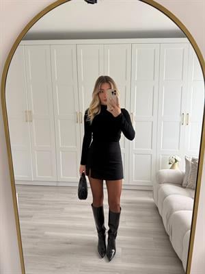 Marka Model Siyah Yırtmaçlı Şort Etek - ÖN SİPARİŞ ÜRÜNÜDÜR KARGO ÇIKIŞI 11.11.2025 TARİHİNDE OLACAKTIR.