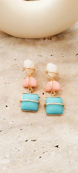 Marka Model Turkuaz Taşlı Küpe