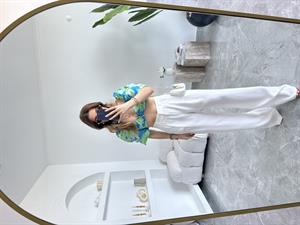 Mavi Balon Kol Desenli Bluz