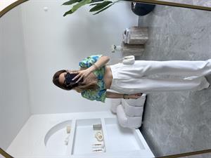 Mavi Balon Kol Desenli Bluz