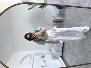 Mavi Balon Kol Desenli Bluz