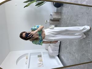 Mavi Balon Kol Desenli Bluz