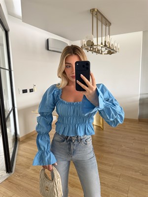 Mavi Balon Kollu Bluz-1348