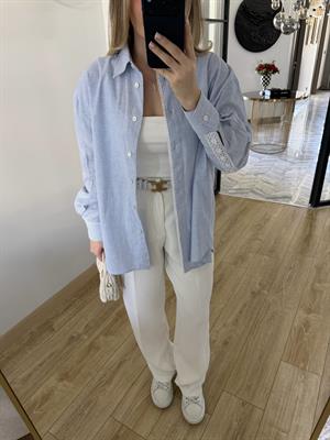 Mavi Dantel Şeritli Çizgili Gömlek-4958