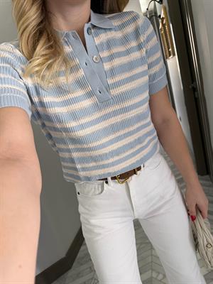 Mavi-Krem Polo Yaka triko Tişört-1094