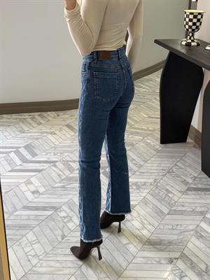 Mavi  Mini Flare Baklava Desen Taşlı Jean