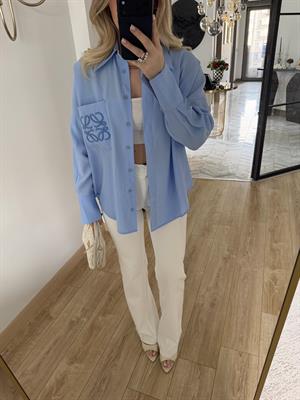 Mavi Orjinal Marka Cebi Nakışlı Gömlek