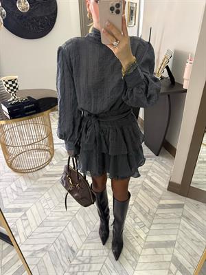 Mavi Özel Dokuda Kendinden Çizgili Elbise-35540