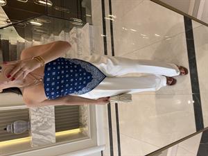 Mavi Saten Sırtı Bağlamalı Bluz