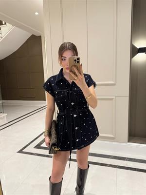 Metal Aksesuar Detaylı Kuşaklı Denim Yelek