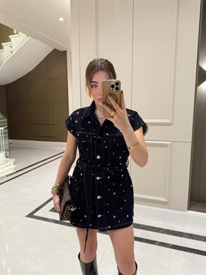 Metal Aksesuar Detaylı Kuşaklı Denim Yelek