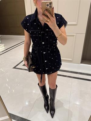 Metal Aksesuar Detaylı Kuşaklı Denim Yelek