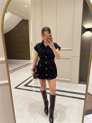 Metal Aksesuar Detaylı Kuşaklı Denim Yelek