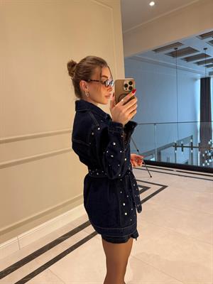 Metal Aksesuar Detaylı Oversize Denim Ceket