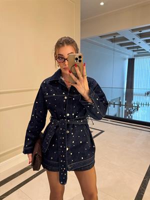 Metal Aksesuar Detaylı Oversize Denim Ceket