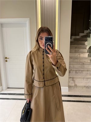 Mila Camel Şeritli Etekli Takım - 7688