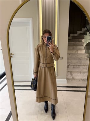 Mila Camel Şeritli Etekli Takım - 7688