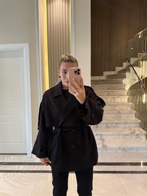 Mürdüm Apoletlı Oversize  Kısa Trenç-9582