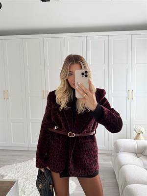 Mürdüm Leopar Desenli Peluş Ceket-9490