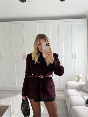 Mürdüm Leopar Desenli Peluş Ceket-9490