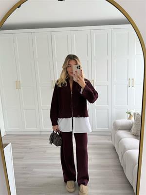 Mürdüm Poplin Gömlek Detaylı Triko Takım