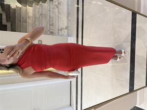 Nar Çiçeği Tek Omuz Midi Boy Elbise