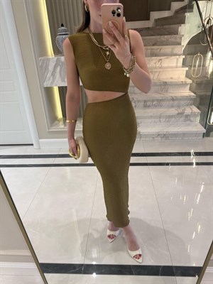 Olive Bel Detaylı Elbise