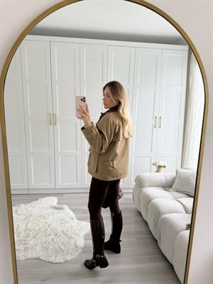 Olive Kadife Yakalı Marka Model Ceket 