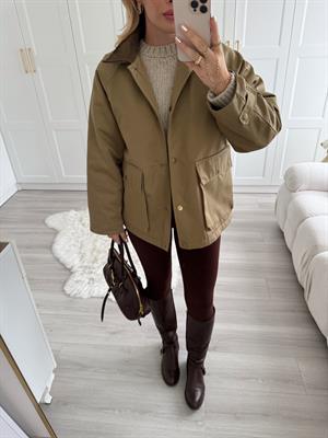 Olive Kadife Yakalı Marka Model Ceket 