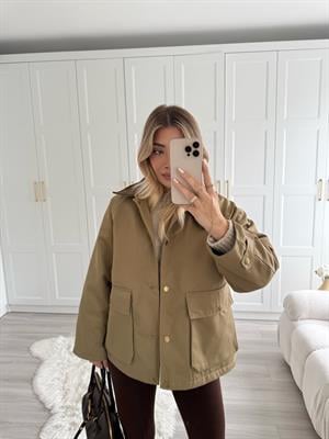 Olive Kadife Yakalı Marka Model Ceket 