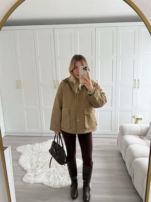 Olive Kadife Yakalı Marka Model Ceket 