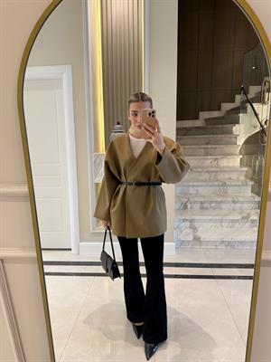 Olive Kemerli Oversize Ceket