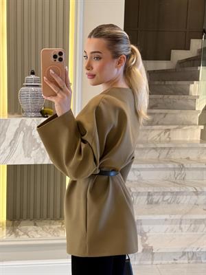 Olive Kemerli Oversize Ceket