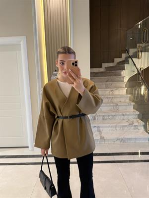 Olive Kemerli Oversize Ceket