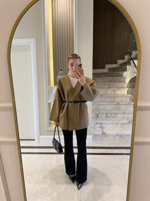 Olive Kemerli Oversize Ceket