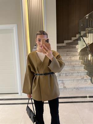 Olive Kemerli Oversize Ceket