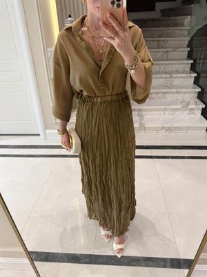 Olive Kırışık Bohem Etek-3207