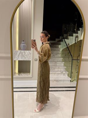 Olive Kırışık Bohem Etek-3207