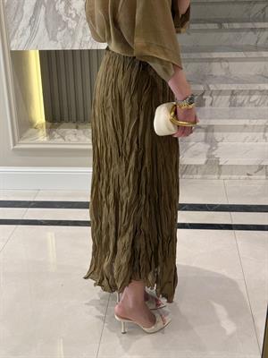 Olive Kırışık Bohem Etek-3207